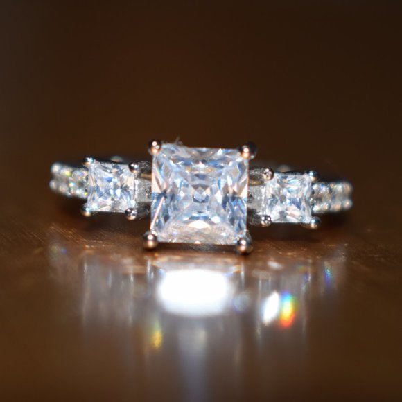 Princess Cut & Round Sterling Silver Ring - Picture 3 of 5